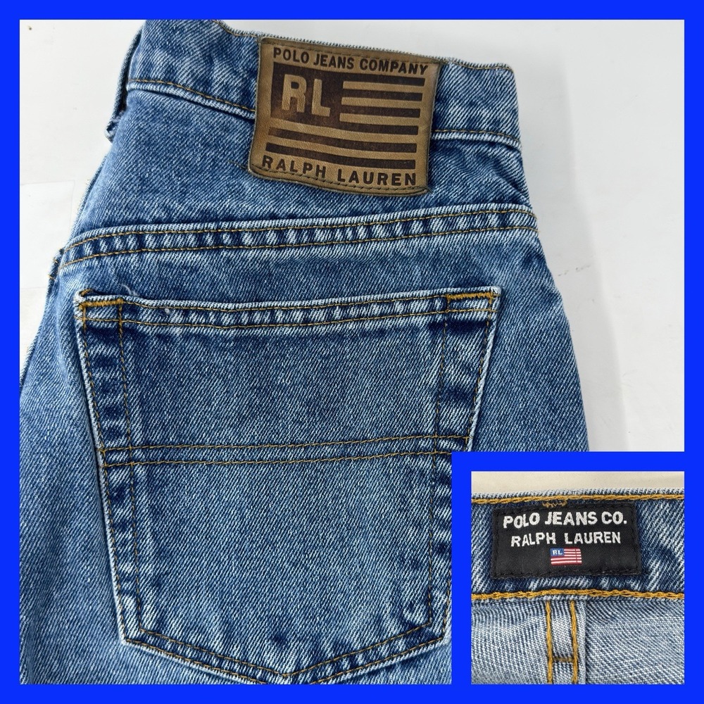Polo Jeans Co Ralph Lauren Jeans Mens 28 Blue Side Stripe Raw Hem Distressed